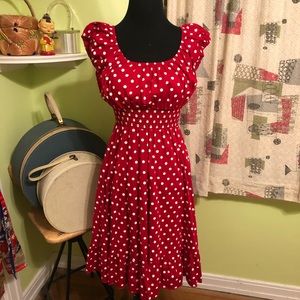 Polka dot peasant pinup dress